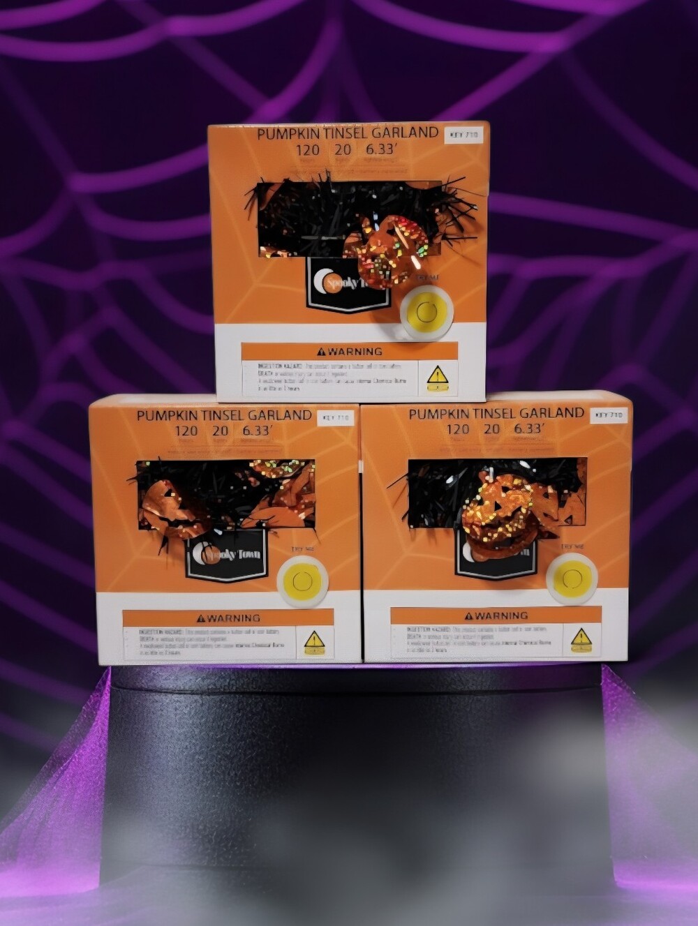 Spooky Town Lighted Pumpkin Tinsel Garland Halloween Decor